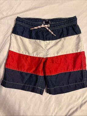 4th of July Lands' End Boy's Colorblock Shorts in Navy, White & Red